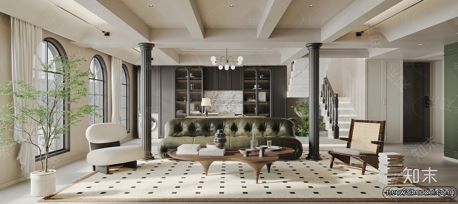 Modern Style Interior 3D Blocks and 3D Models – Living Room 3D Scene – 149 – CORONA - thumbnail 4