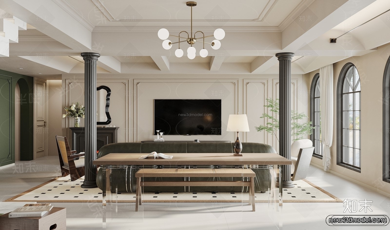 Modern Style Interior 3D Blocks and 3D Models – Living Room 3D Scene – 149 – CORONA - thumbnail 2