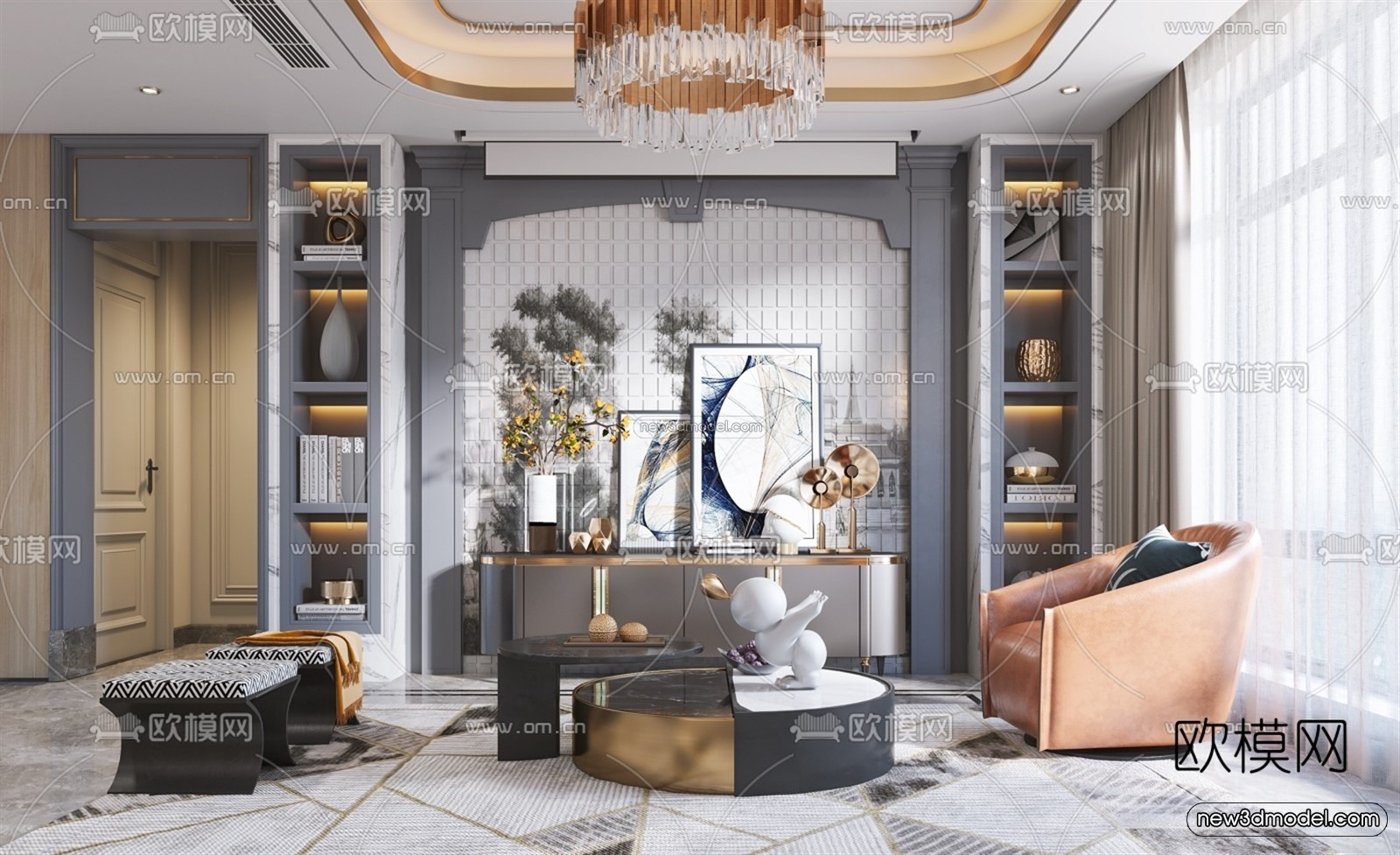 Luxury Style Interior 3D Blocks – Living Room 3D Model – 135 – VRAY - thumbnail 2