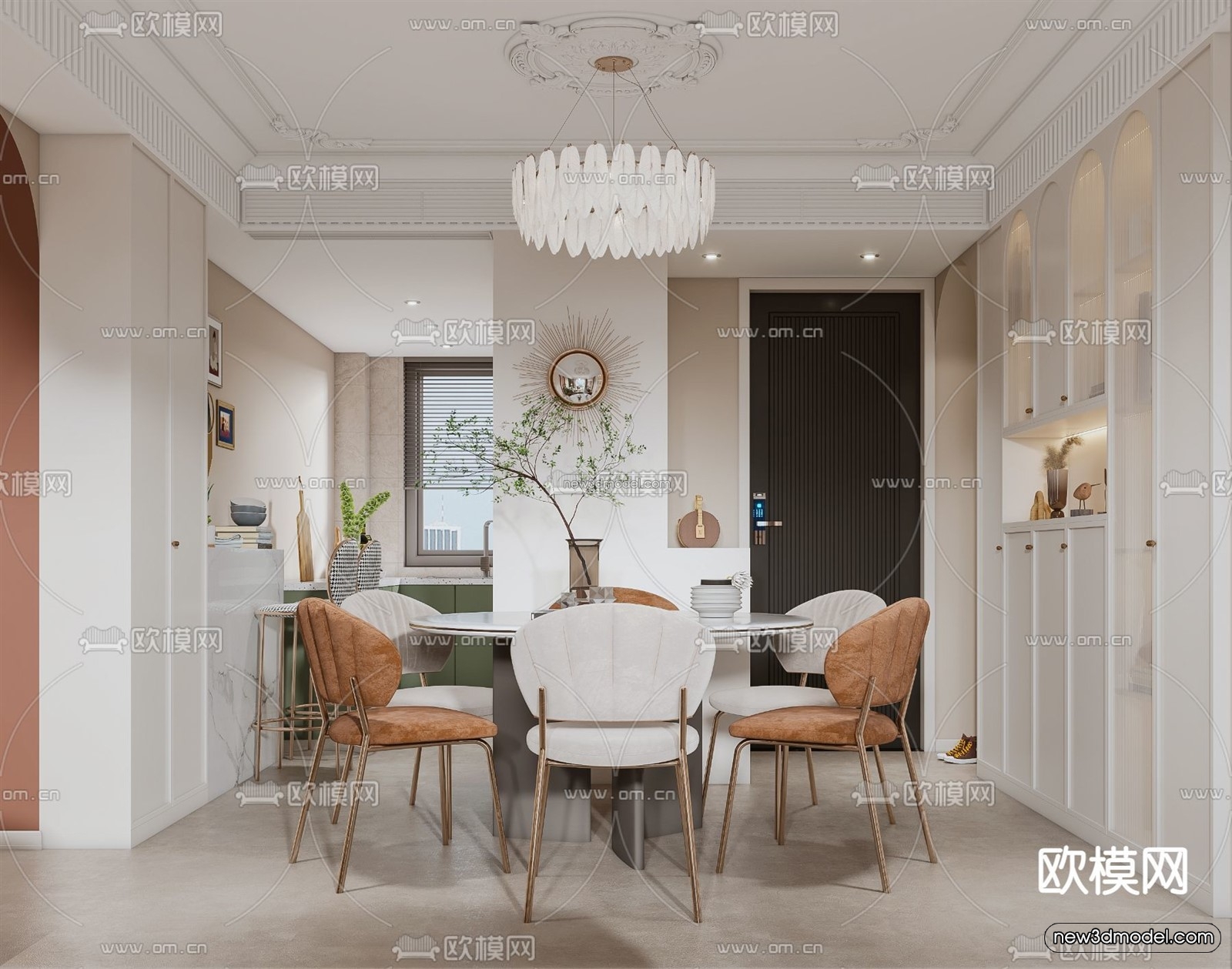 Cream Style Interior 3D Blocks – Living Room 3D Model – 015 – VRAY - thumbnail 2