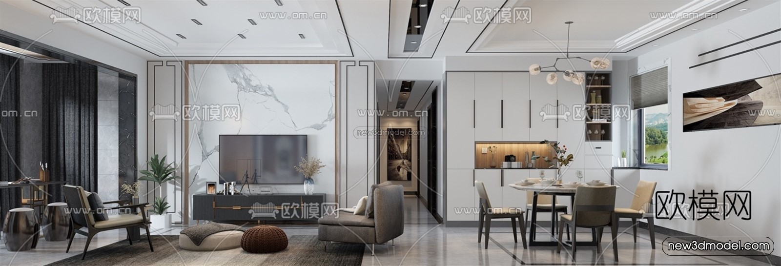 Black – White – Gray Colors Interior 3D Blocks – Living Room 3D Scene – 128 – VRAY - thumbnail 2