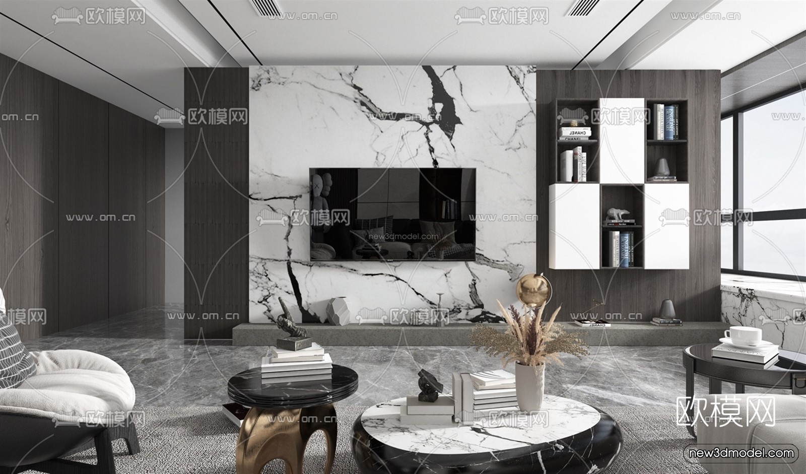 Black – White – Gray Colors Interior 3D Blocks – Living Room 3D Scene – 130 – VRAY - thumbnail 2