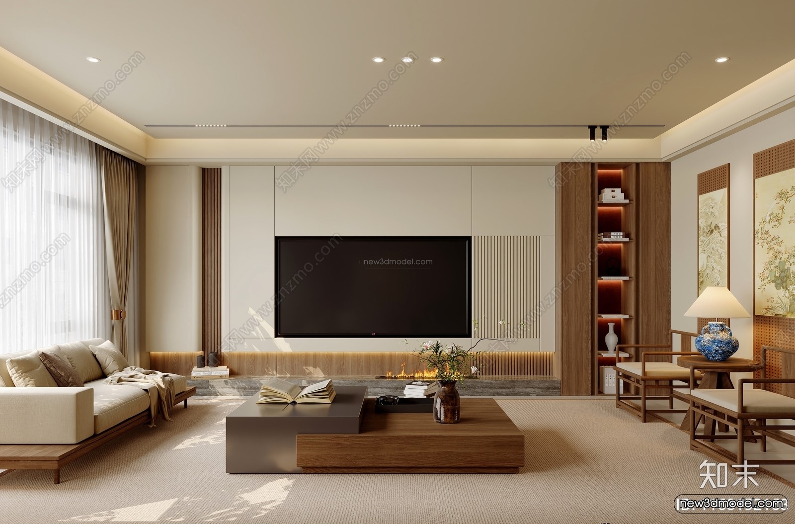 Modern Style Interior 3D Blocks and 3D Models – Living Room 3D Scene – 151 – CORONA - thumbnail 3