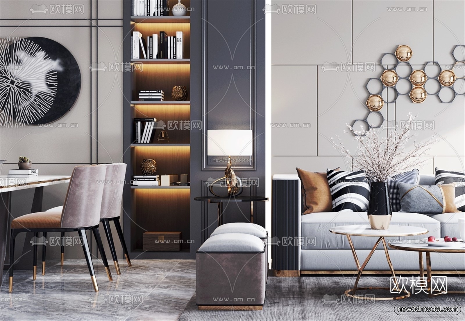 Luxury Style Interior 3D Blocks – Living Room 3D Model – 139 – VRAY - thumbnail 4