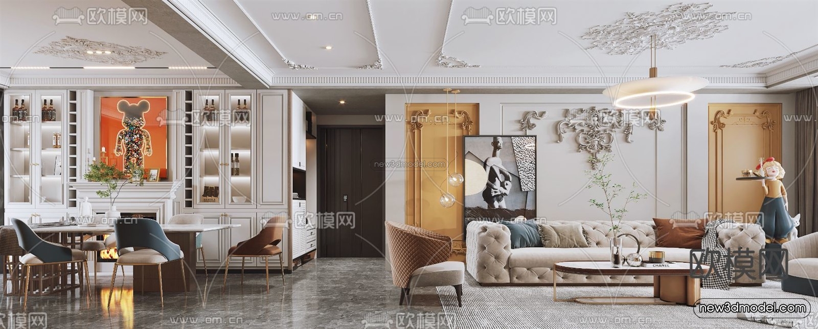 Cream Style Interior 3D Blocks – Living Room 3D Model – 019 – VRAY - thumbnail 3