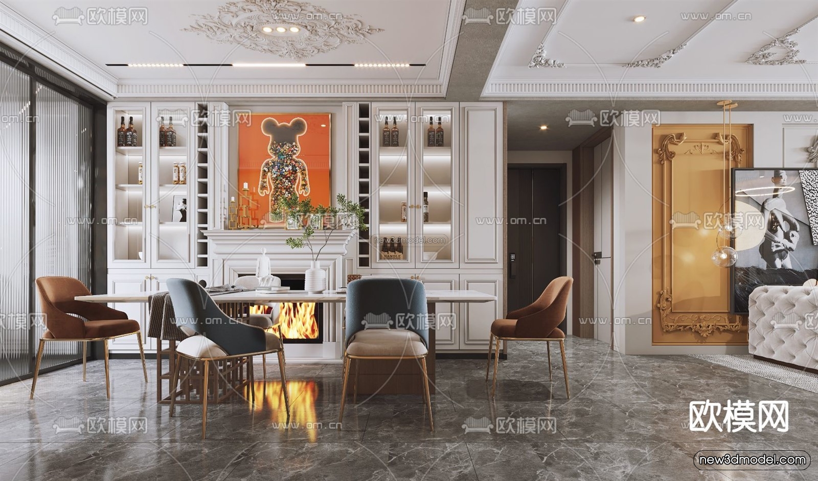 Cream Style Interior 3D Blocks – Living Room 3D Model – 019 – VRAY - thumbnail 2