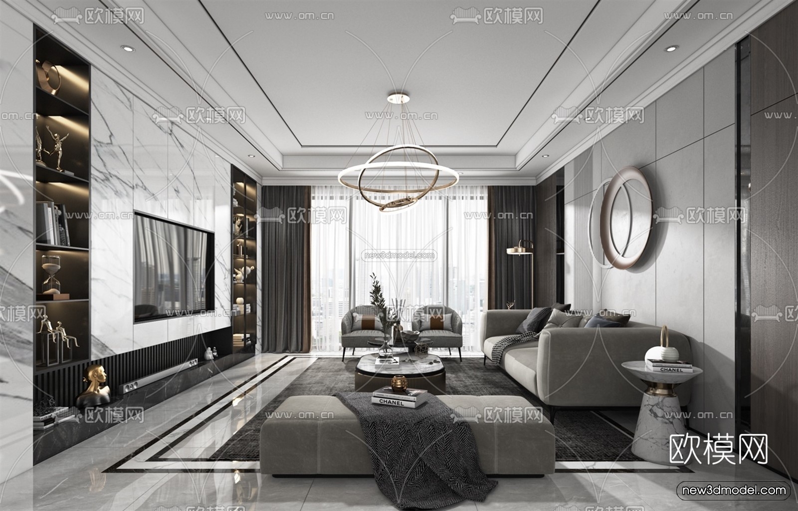 Black – White – Gray Colors Interior 3D Blocks – Living Room 3D Scene – 131 – VRAY - thumbnail 2