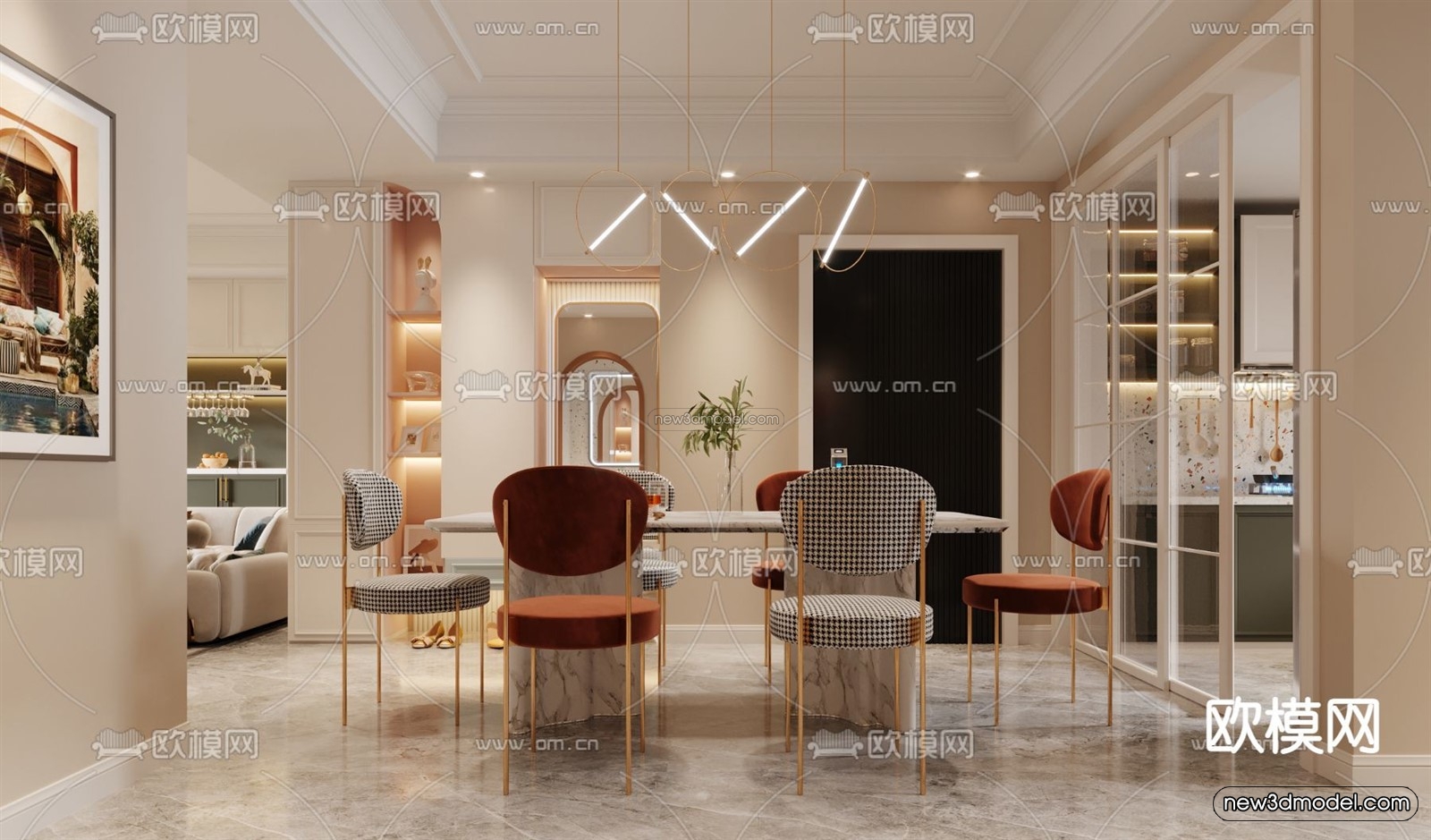 Cream Style Interior 3D Blocks – Living Room 3D Model – 021 – VRAY - thumbnail 3