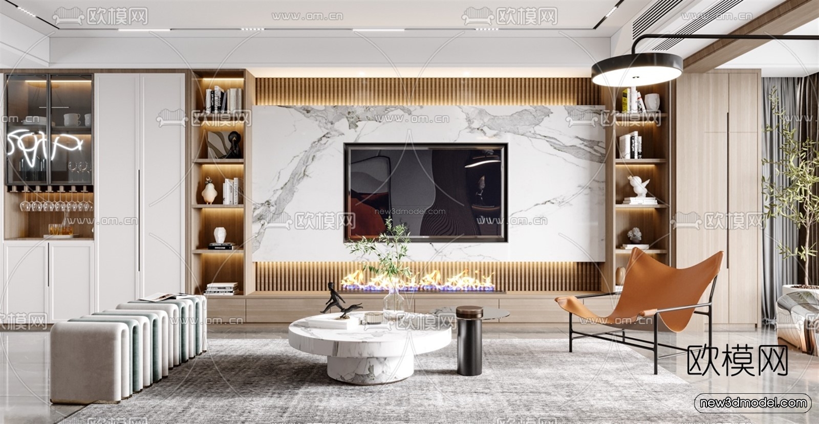 Luxury Style Interior 3D Blocks – Living Room 3D Model – 140 – VRAY - thumbnail 2