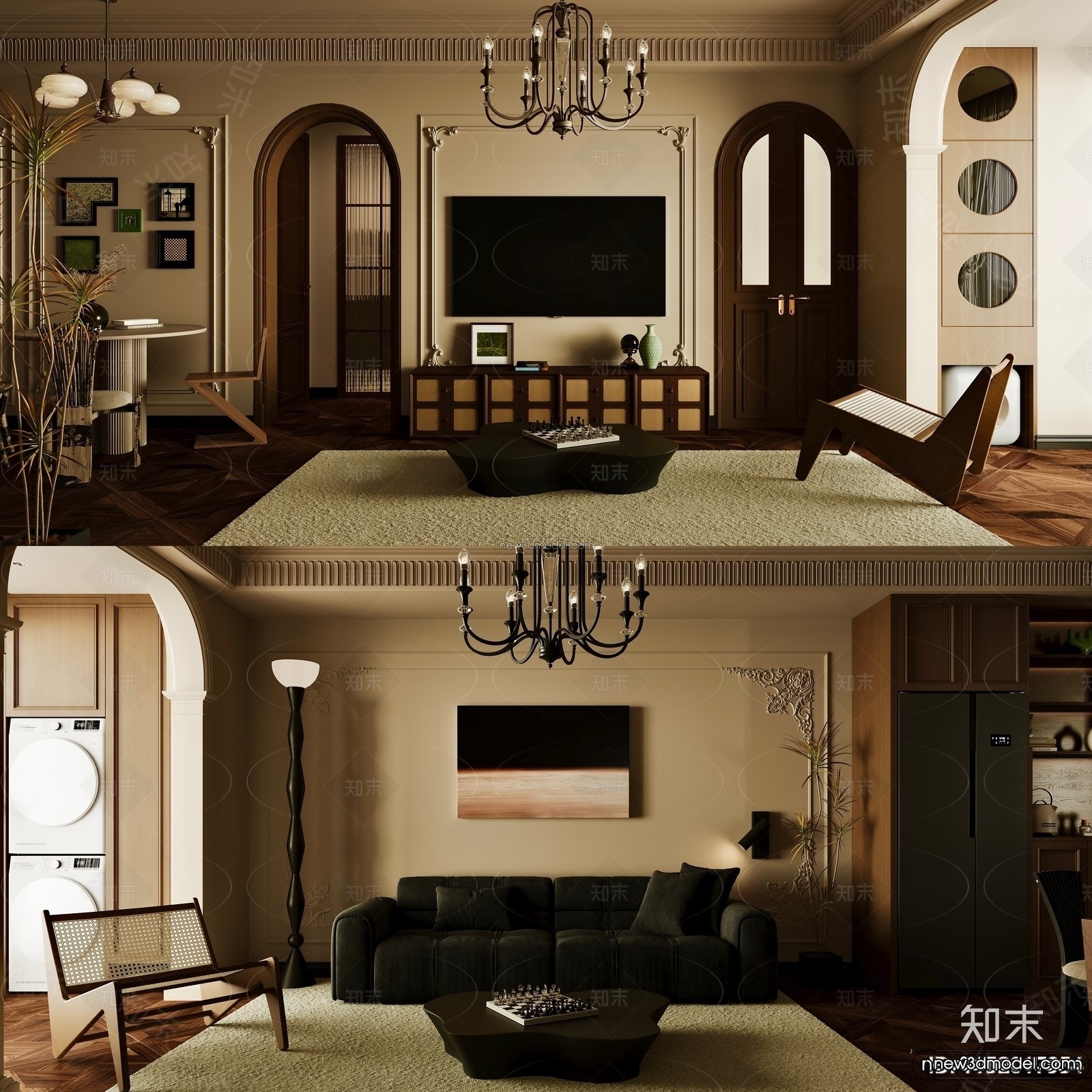Modern Style Interior 3D Blocks and 3D Models – Living Room 3D Scene – 158 – CORONA - thumbnail 3