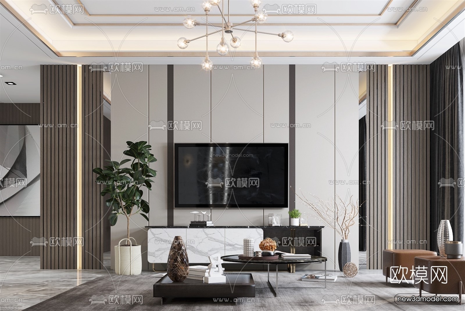 Luxury Style Interior 3D Blocks – Living Room 3D Model – 143 – VRAY - thumbnail 2