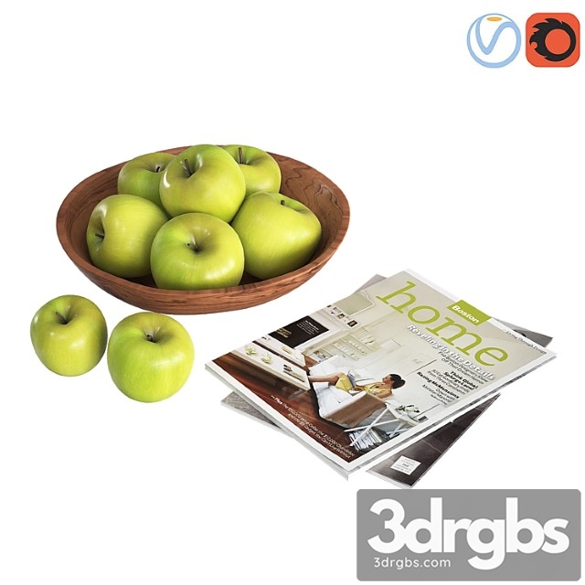 Fruit bowls green apples 3dsmax Download - thumbnail 1