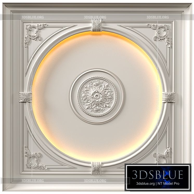 Coffered round illuminated ceiling in a classic style.Modern coffered illuminated ceiling Set 3DS Max - thumbnail 3