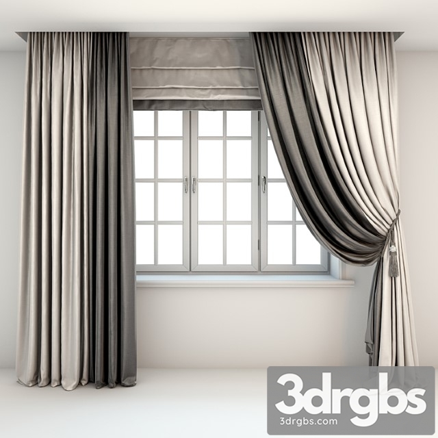 Two-color curtains the floor is straight and with a pick-up brush roman curtains and a window 3dsmax Download - thumbnail 1