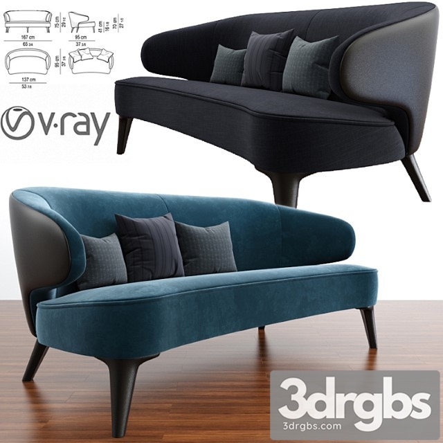 Minotti aston little sofa with parquet 2 3dsmax Download - thumbnail 1