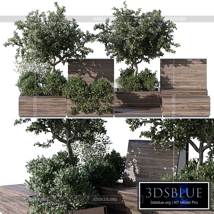 Parklet with bushes and trees – recreation area in the park and urban environment 3DS Max - thumbnail 3