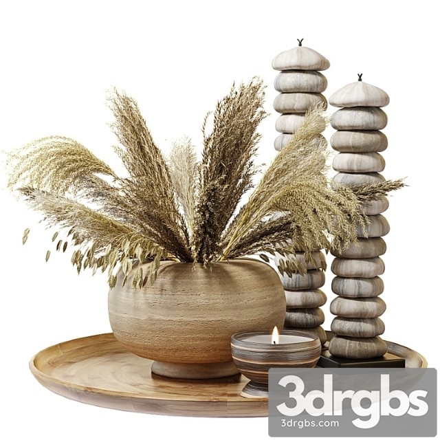 Decorative set Bouquet of dry grass in a clay vase 3dsmax Download - thumbnail 1