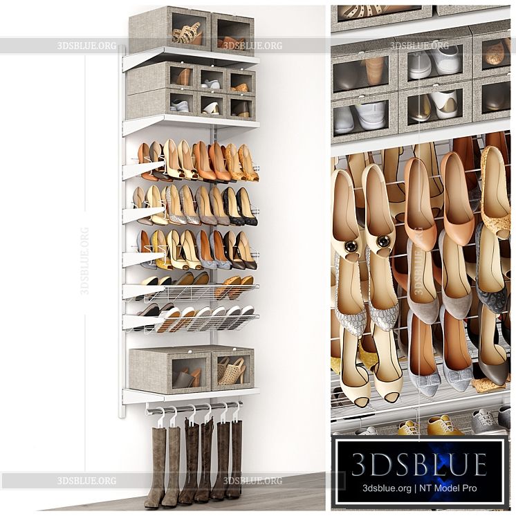 Shoe rack in a shoe cabinet. Set of shoes. Shelf filling 3DS Max - thumbnail 3