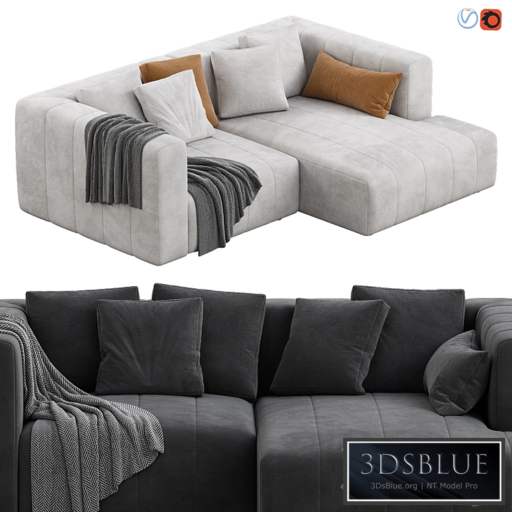 Langham Channeled 2 Piece Sectional Sofa 3DS Max - thumbnail 3