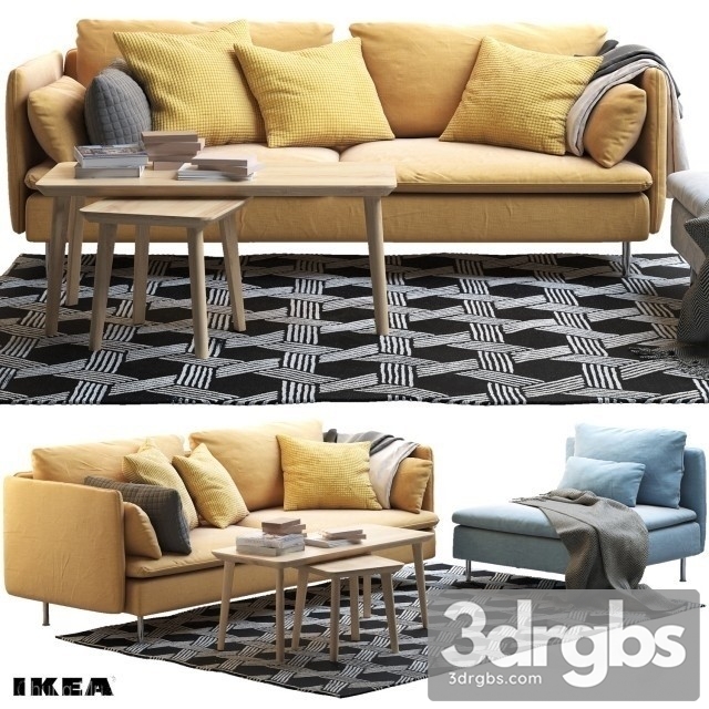 Ikea Lycksele Yellow Textile Sofa 3dsmax Download - thumbnail 1