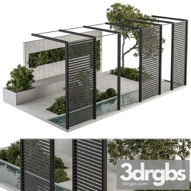 Backyard and landscape furniture bench and plant set 39 3dsmax Download - thumbnail 1