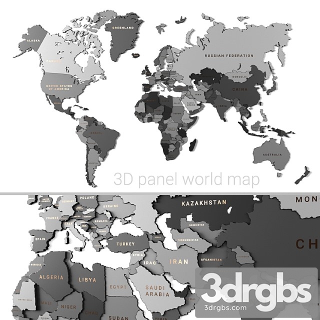 Wooden panel – world map gray 3dsmax Download - thumbnail 1