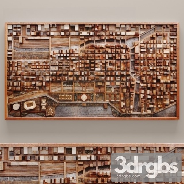Wood Wall Art Of Chicago Cityscape 3dsmax Download - thumbnail 1
