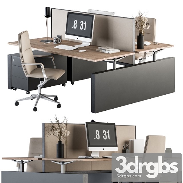 Office Furniture Employee Set Cream And Black 36 3dsmax Download