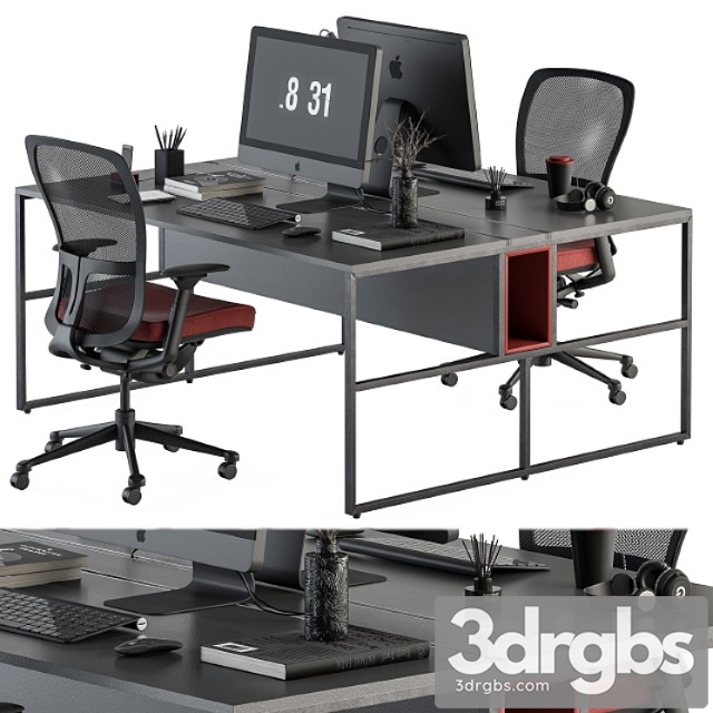 employee Set Red and Black Office Furniture 245 3dsmax Download - thumbnail 1