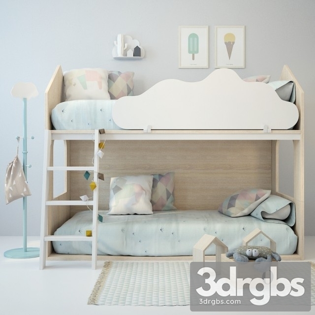 Bed Child Wooden 02 3dsmax Download - thumbnail 1