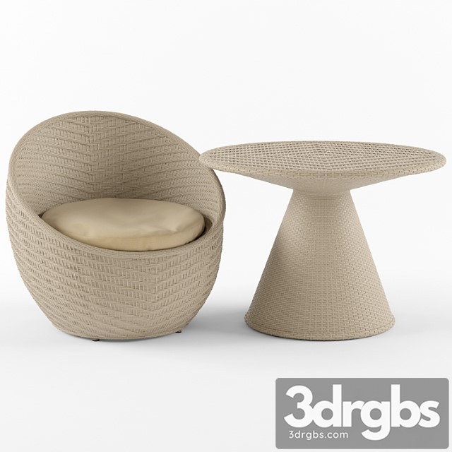 Wicker chair and table nautilus komforta 2 3dsmax Download - thumbnail 1