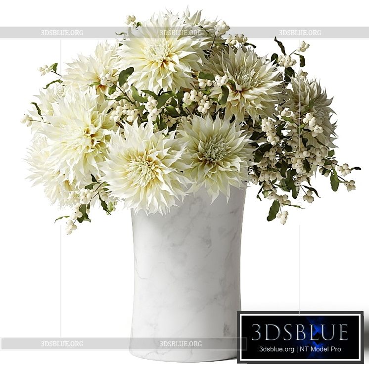 Bouquet of white chrysanthemums with snowberry twigs 3DS Max - thumbnail 3
