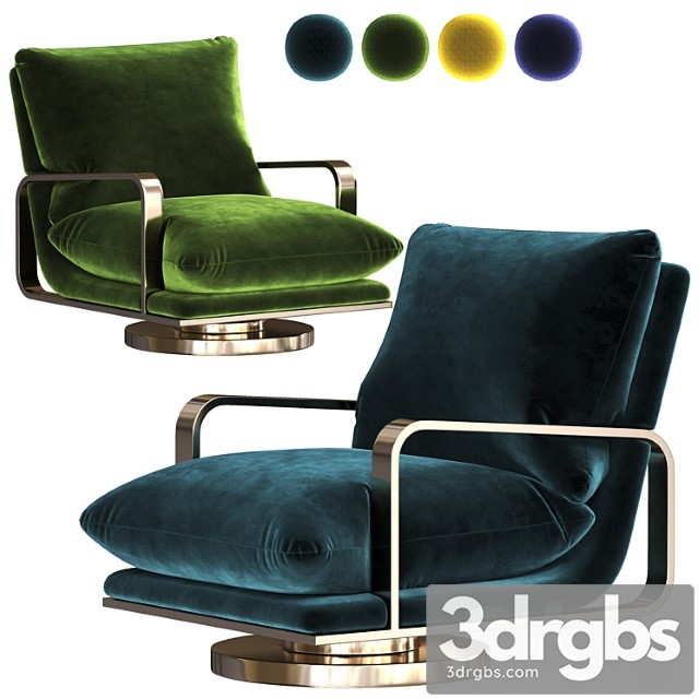Rare Milo Baughman Brass Base Swivel Lounge Chairs Pair 3dsmax Download - thumbnail 1