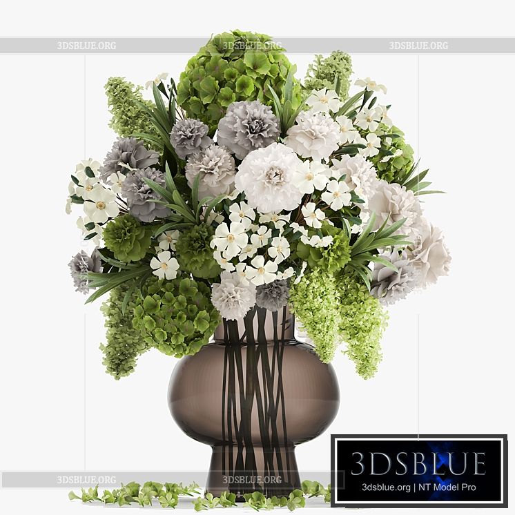 A wonderful bouquet of green spring flowers in a glass vase with hydrangeas lilacs peonies. 151. 3DS Max - thumbnail 3