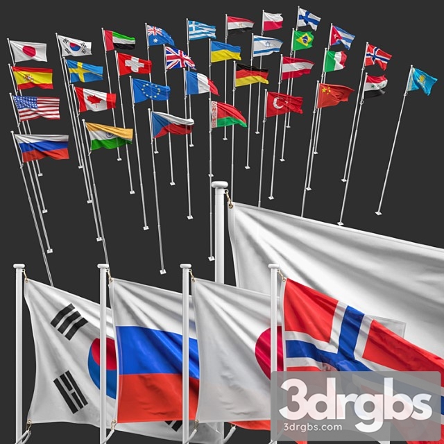 Flags Of The Countries Of The World 8 Flagpoles 32 Flags 3dsmax Download - thumbnail 1