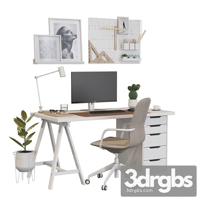 Ikea office workplace white a01 2 3dsmax Download - thumbnail 1