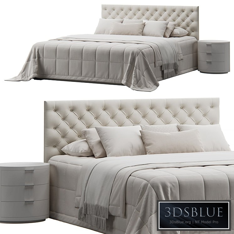 Tufted Beige Headboard Bed 3DS Max - thumbnail 3