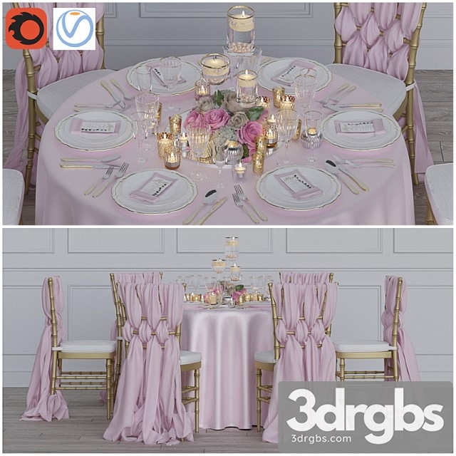 Wedding table for 6 persons corona + vray 2 3dsmax Download - thumbnail 1