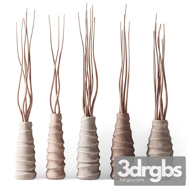 Dry branches in figured vases 3dsmax Download - thumbnail 1