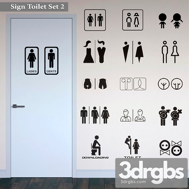 Sign toilet set 2 3dsmax Download - thumbnail 1