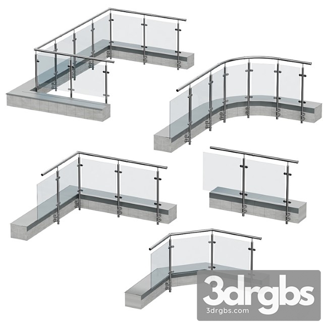 Railings for balconies terraces 5 models 3dsmax Download - thumbnail 1