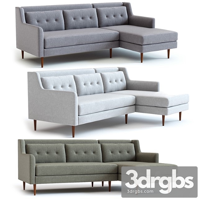 West Elm Crosby 2 Piece Sectional 3dsmax Download - thumbnail 1