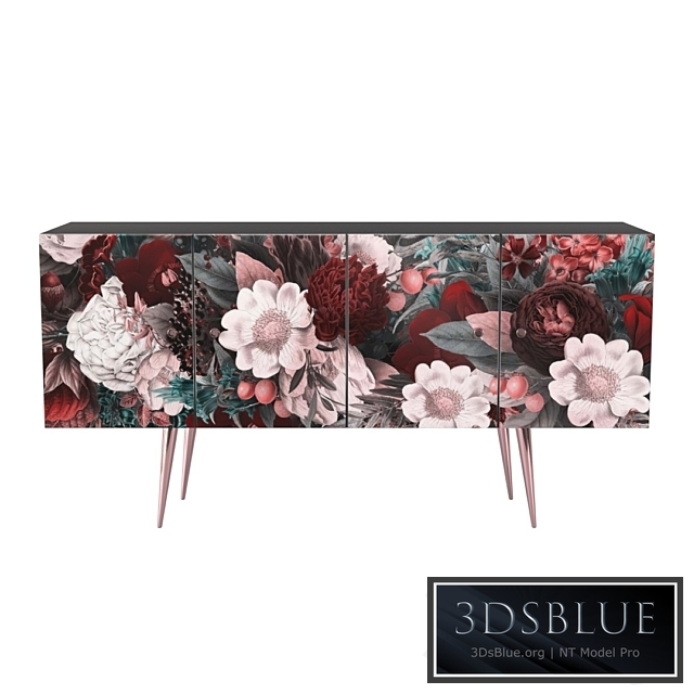 Midcentury Floral Black wood Rose Gold Sideboard Credenza 3DS Max - thumbnail 3