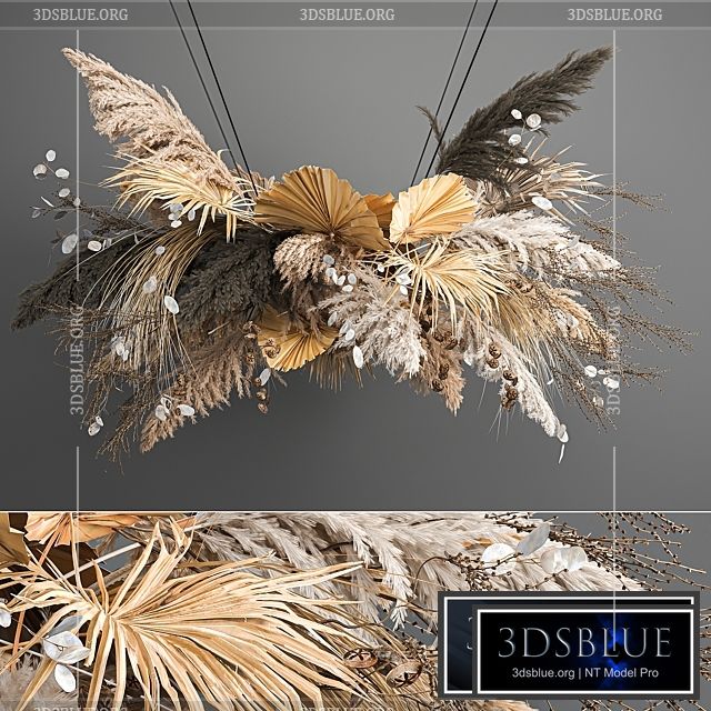 Hanging installation bouquet of dried flowers with pampas pampas grass reeds suspension wedding decor and decoration. 189. 3DS Max - thumbnail 3