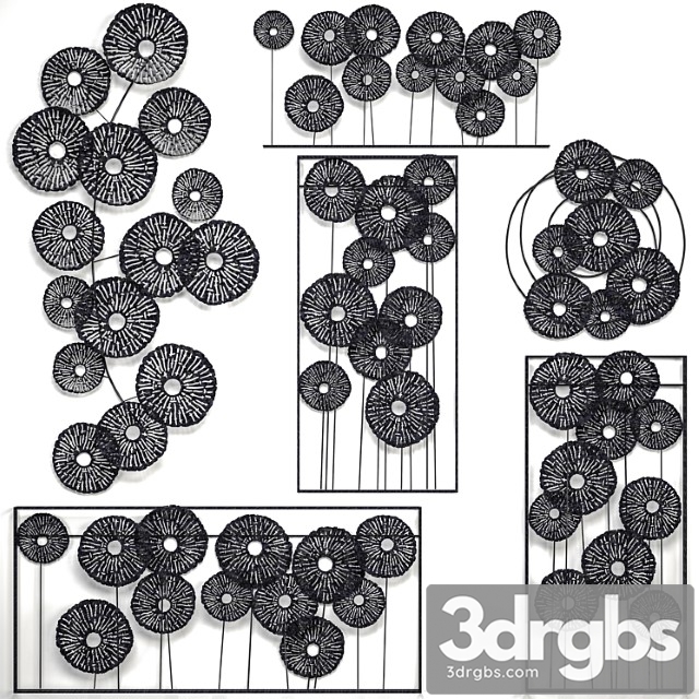 A collection of decor for the walls 4. wall decor set panel loft disks art picture metal decor round 3dsmax Download - thumbnail 1
