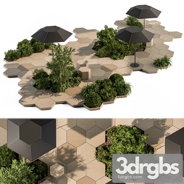 architecture bench with plants set 25 3dsmax Download - thumbnail 1
