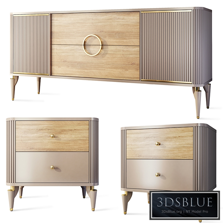 Chest of drawers and bedside table Art Deco Sanvito. Nightstand sideboard Bellona 3DS Max - thumbnail 3