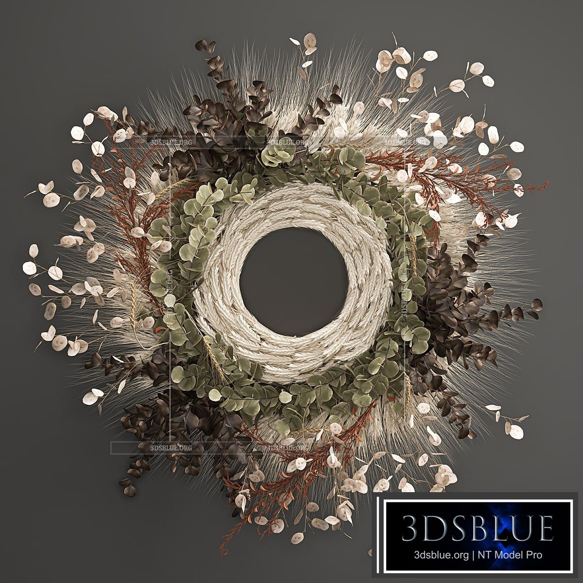 Bouquet wreath wall decor made of wheat dried flower Lunnik. 220. 3DS Max - thumbnail 3