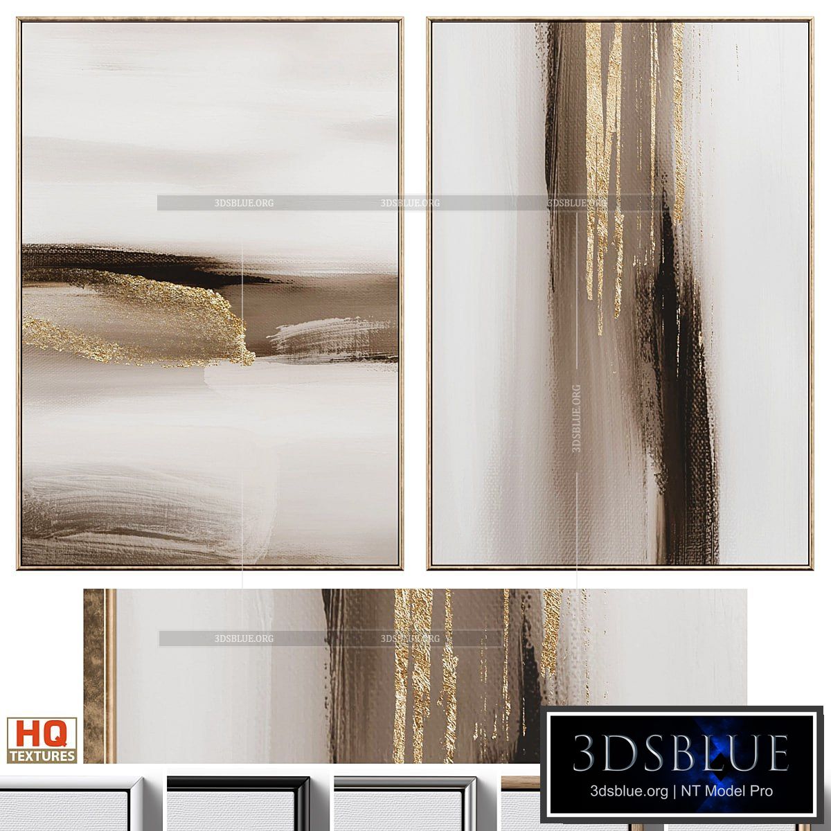 Gold And Brown Accent Abstract Wall Art C-549 3DS Max - thumbnail 3