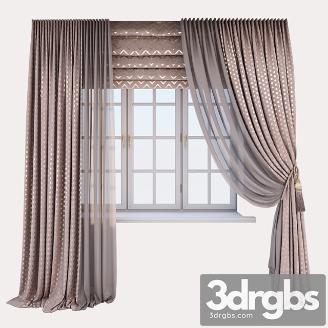 Pink velor curtains with a gold print 3dsmax Download - thumbnail 1